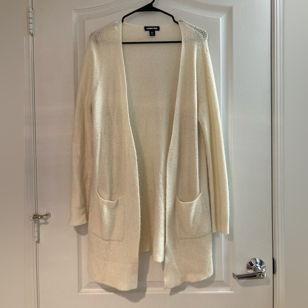 Lands' End Women's Cream Cardigan Sweater